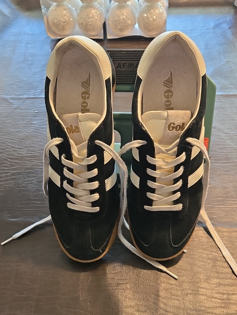 Gola Black Suede Sneakers with White Stripes